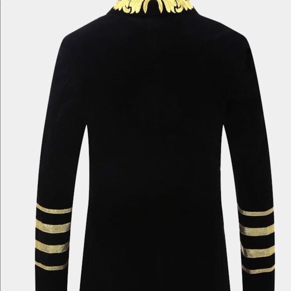 Black Velvet Gold Embroidered Tuxedo Jacket - Picture 2 of 4